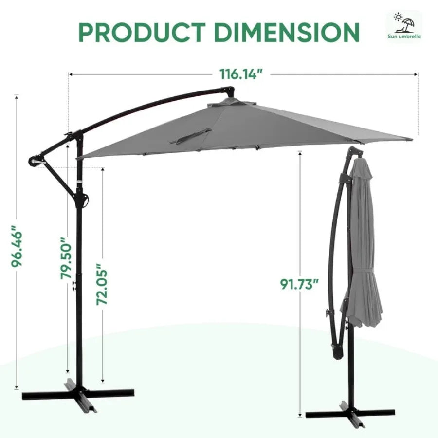 Outdoor Patio Umbrella 10ft Offset Hanging Patio Umbrella with Aluminum Stand 8 Ribs UV Protection for Pool Garden Backyard Mar