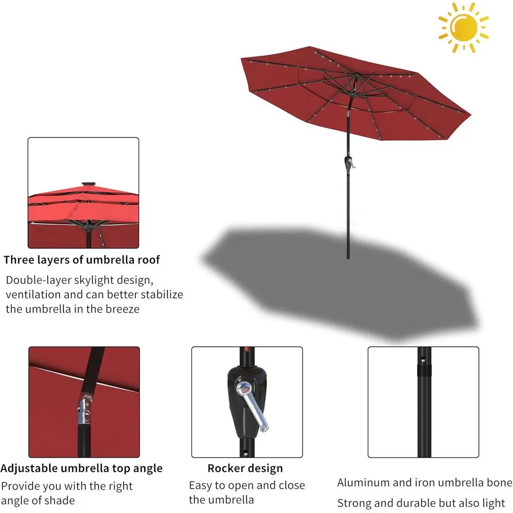 11ft Patio Umbrella with LED Lights - Large Outdoor Umbrella for Market, Poolside, Deck, Garden, and Backyard