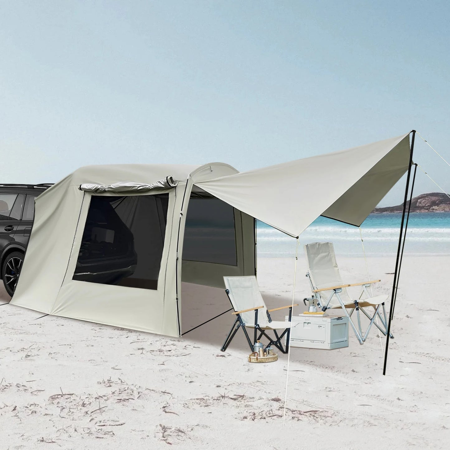 Outdoor Car Awning Tent Pu3000 Waterproof Camping 210T Silver-Coated Polyester UV40 Sunscreen 5-8 People Capacity