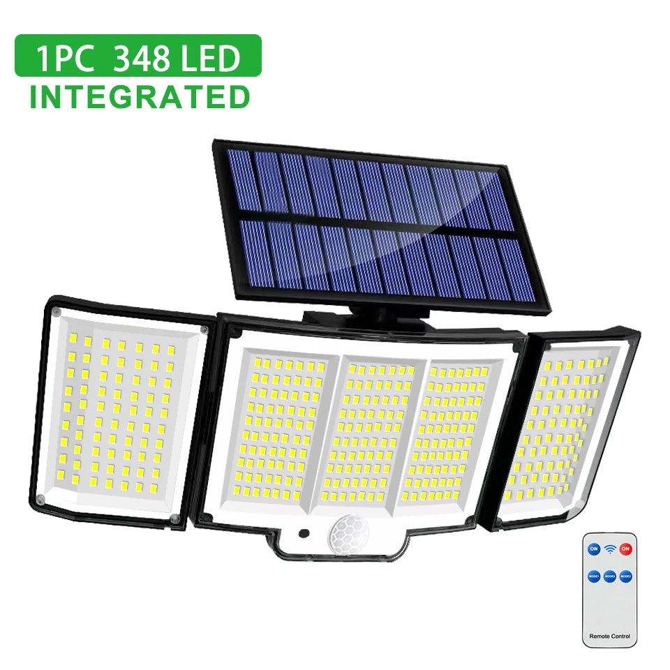 Solar Outdoor Motion Sensor Lights 348/328 LED Security Flood Wall Lamp Remote Control 270° IP65 Waterproof Outdoor Lighting