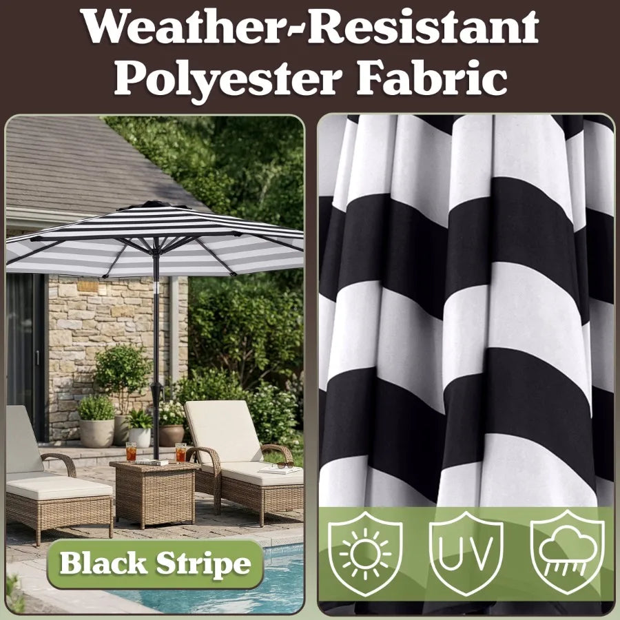 9 Ft Striped Outdoor Patio Umbrella with Tilt Black and White