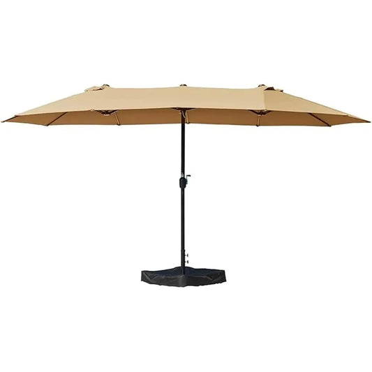 Double-Sided 15ft Patio Umbrella with Crank Lift, UV Protection, and Included Base for Outdoor, Pool, and Garden in Beige