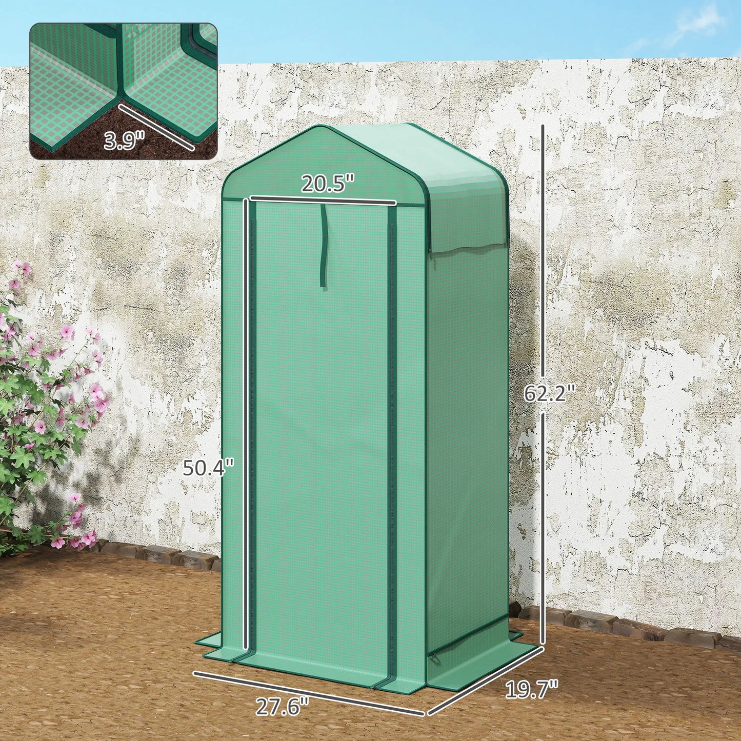 4 Tier Mini Greenhouse w/ Screen Roof, Reinforced PE Cover, Green