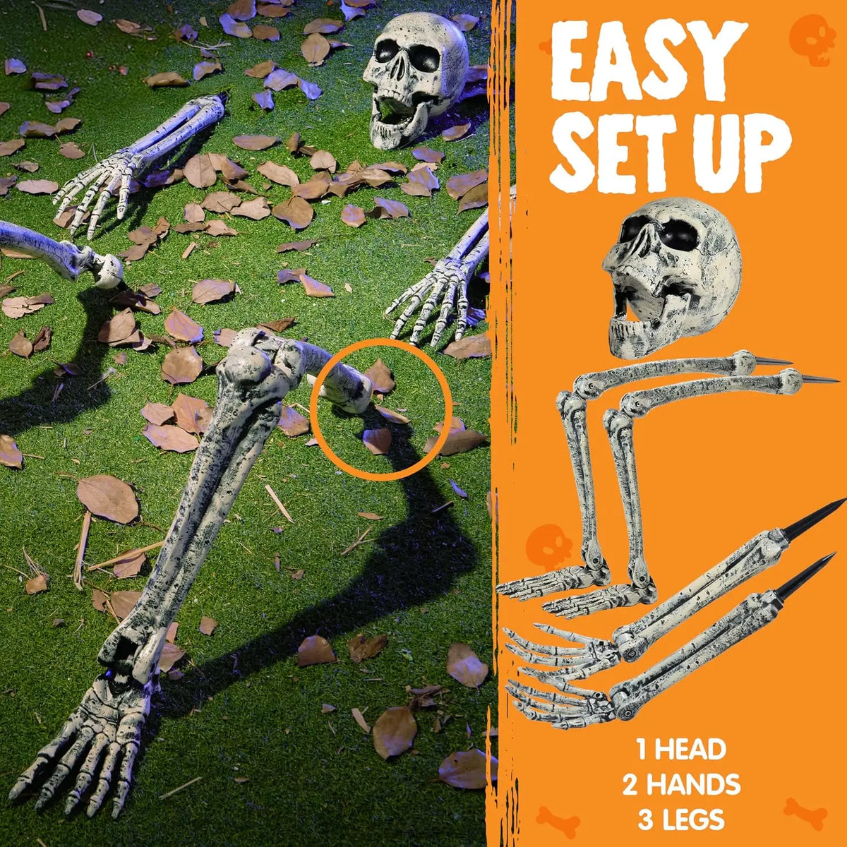 5 Pcs Halloween Skeleton Decorations Outdoor, Life Size Skeleton Yard Stakes, Groundbreaker Skulls Decor for Graveyard Yard Lawn Garden Ground Party Supplies