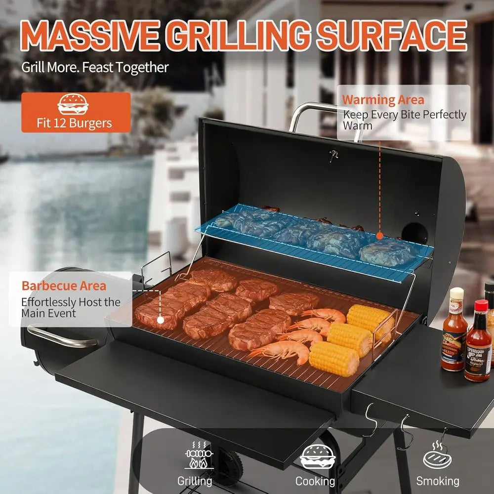 Outdoor Charcoal Smoker Grill Combo With Built In Ignition Mesh