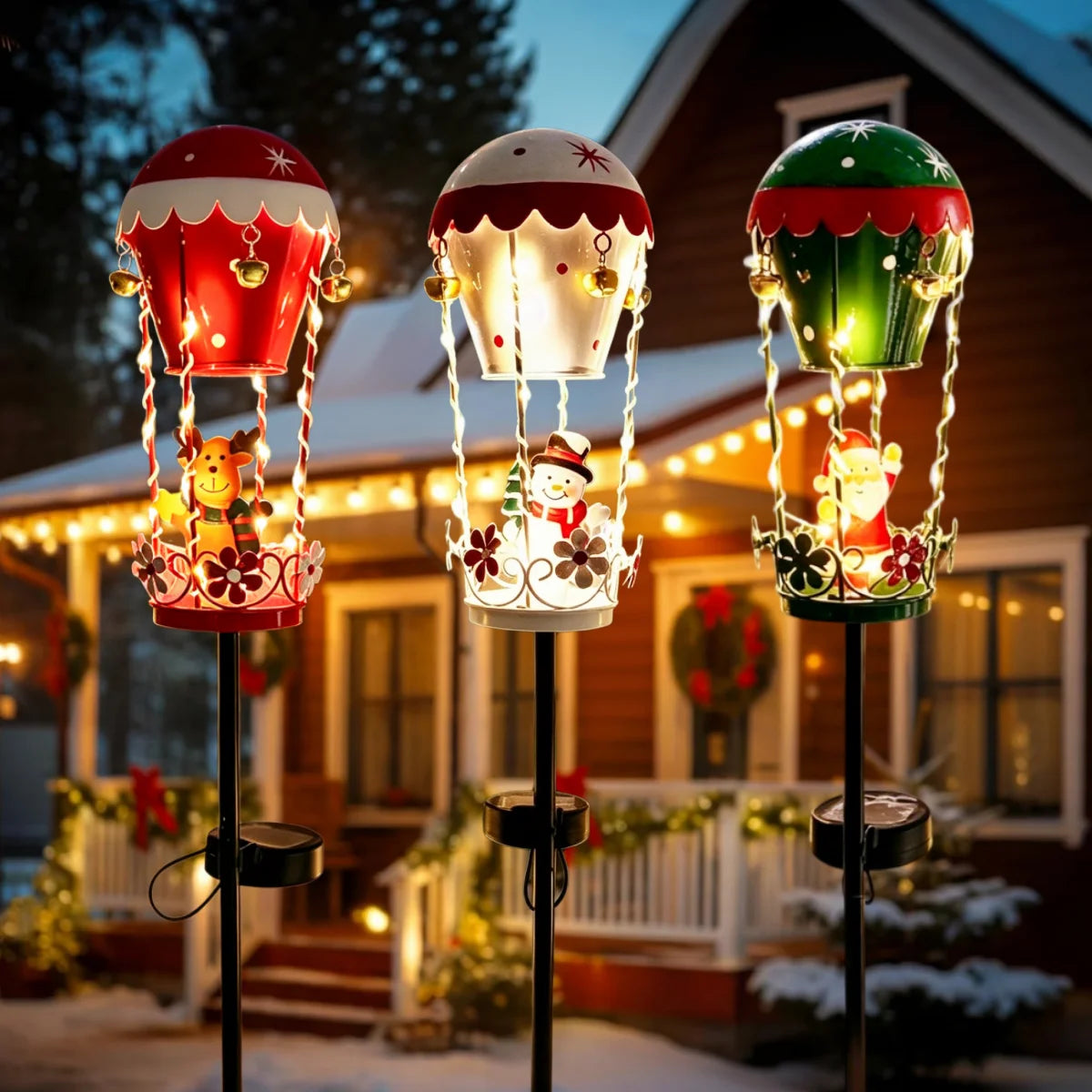 Solar Garden Stake Light Iron Santa Claus Christmas Balloon Decor