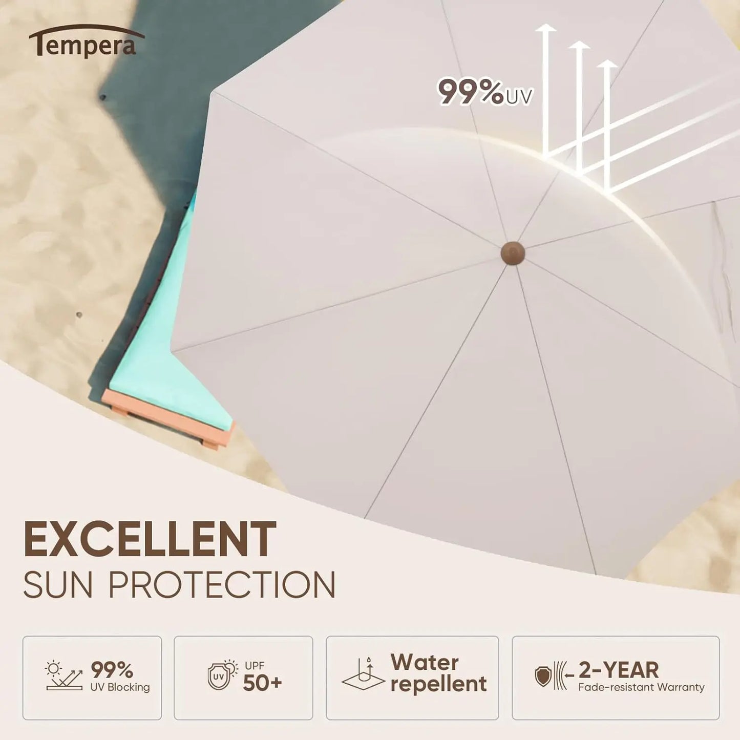 Heavy Duty Beach Umbrella with Sand Anchor, UPF 60+ Aluminum Frame Push Button Tilt for Patio Garden Travel