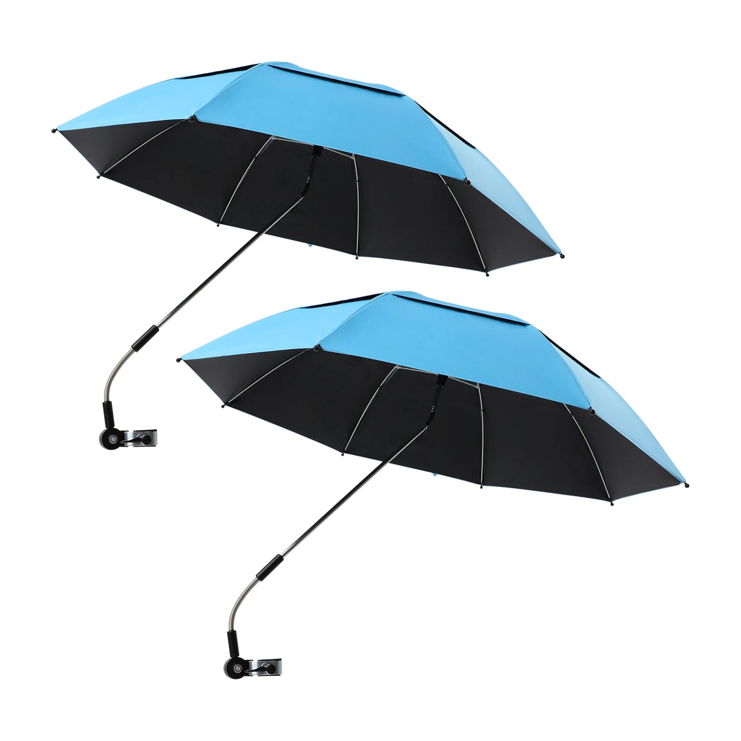 2-Pack Canopy Umbrellas with Clamp, 360° Adjustable Beach Chair Umbrella, 47.2in Arc with 8 Ribs for Wheelchair Patio Golf Cart