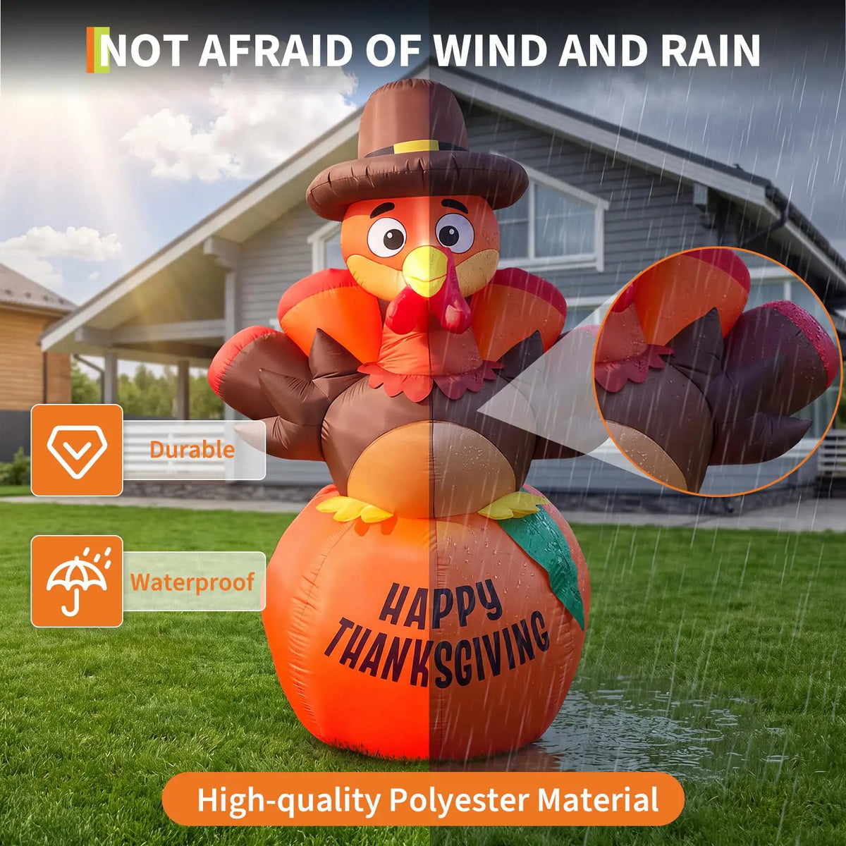 HiMISS Thanksgiving Pumpkin Turkey Inflatable Yard Decor With LED Lights