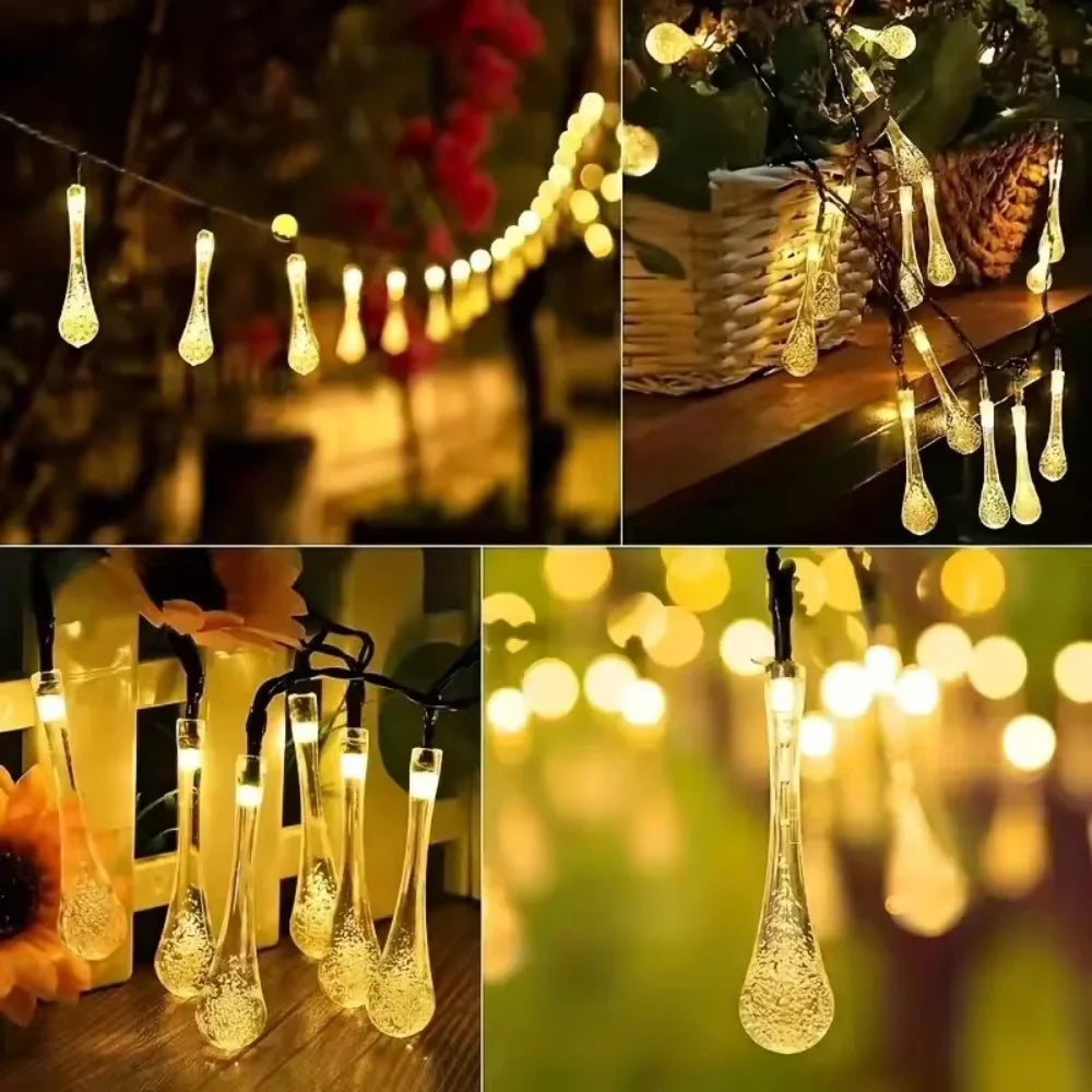 10M Water Droplets Solar String Lights LED Waterproof Outdoor Decoration Garland Fariy Lights Christmas Wedding Party Garden