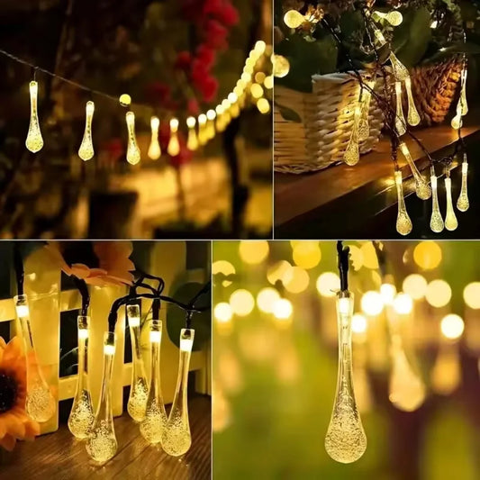 10M Water Droplets Solar String Lights LED Waterproof Outdoor Decoration Garland Fariy Lights Christmas Wedding Party Garden