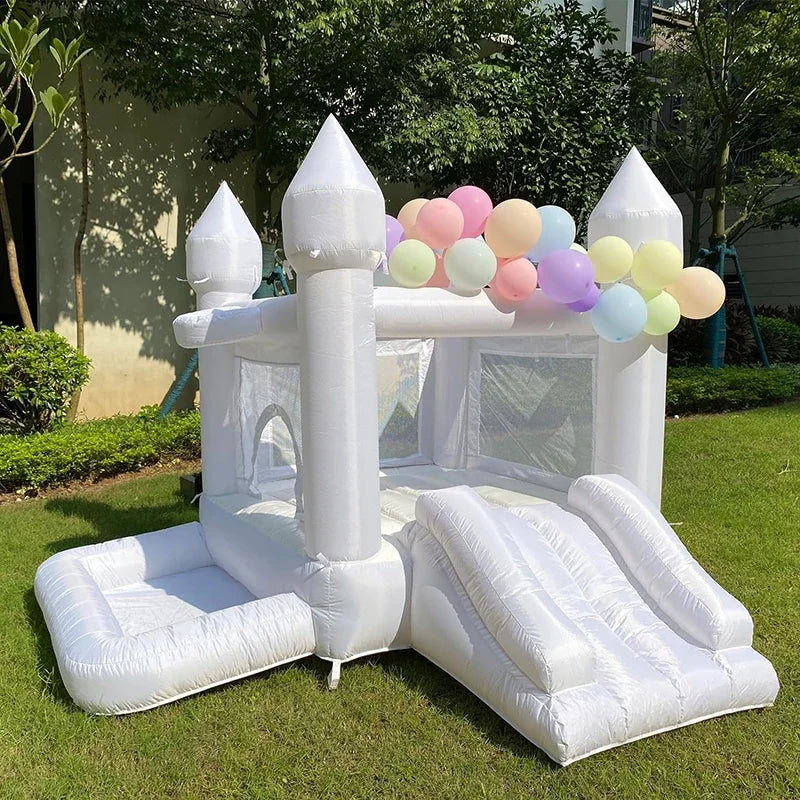 Inflatable Bounce House White Jumping Castle With Ball Pool Slide Children Birthday Party Decoration Gift Wedding Bouncy Castle