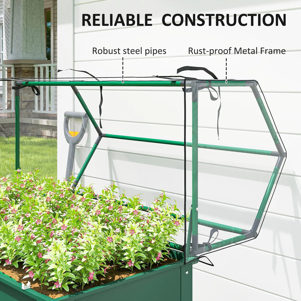 Raised Garden Bed with Greenhouse Cover, Green