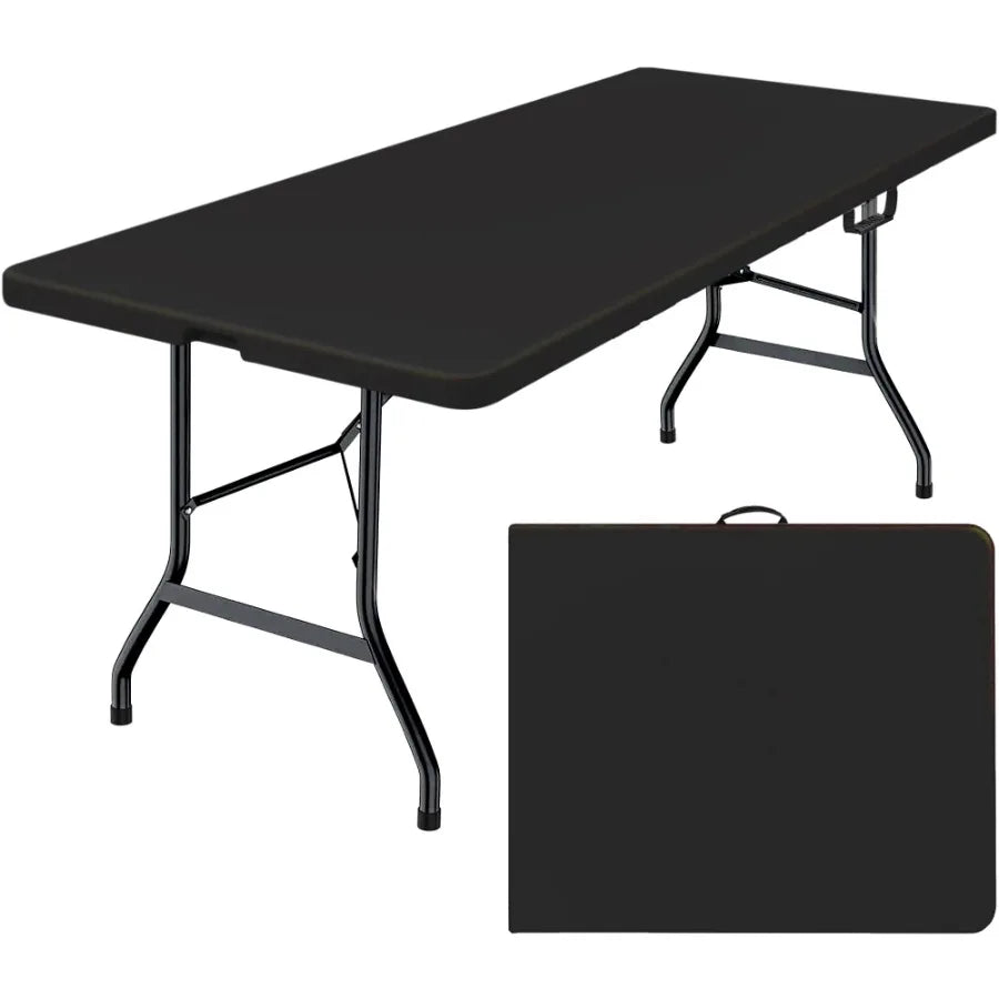6 Foot Folding Table Fold-in-Half Plastic Table Indoor Outdoor Picnic Party Dining Camp Tables Black