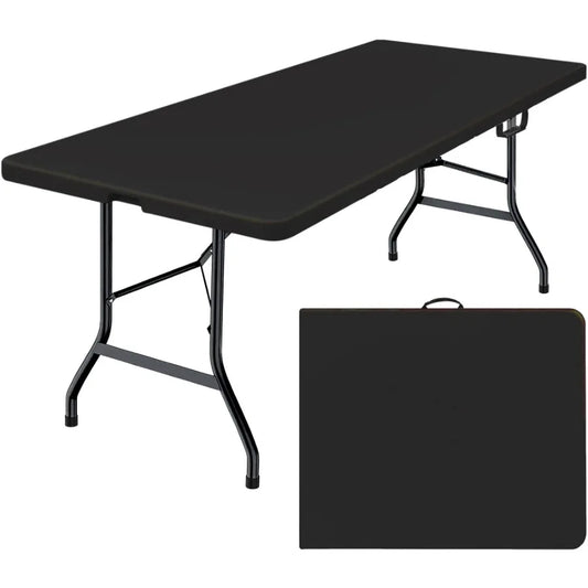 6 Foot Folding Table Fold-in-Half Plastic Table Indoor Outdoor Picnic Party Dining Camp Tables Black