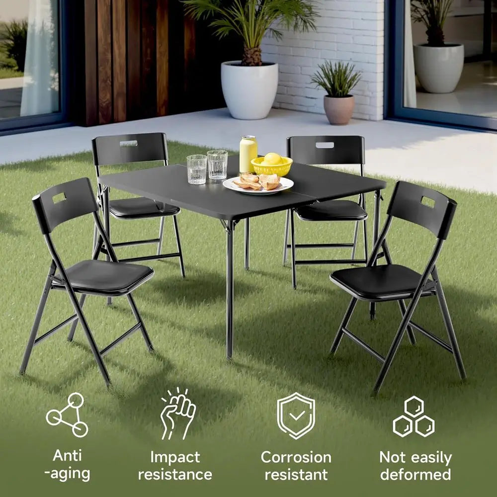 Foldable Card Table And Chairs, 34 Inch Square Set Outdoors