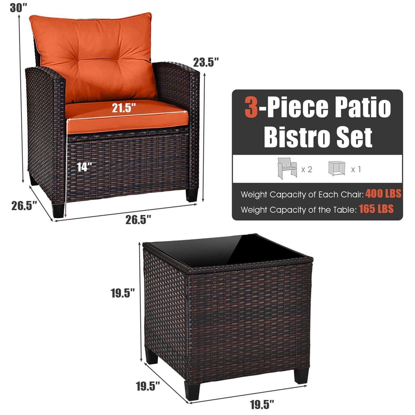 HOMASIS 3 Piece Patio Rattan Furniture Set With Cushions