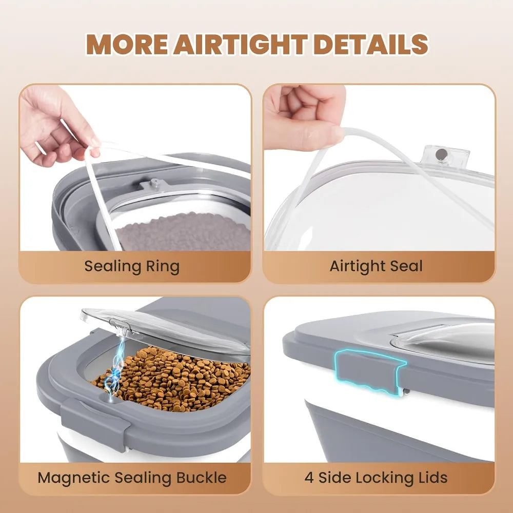 Collapsible Pet Food Container With Airtight Lid And Roller Wheels