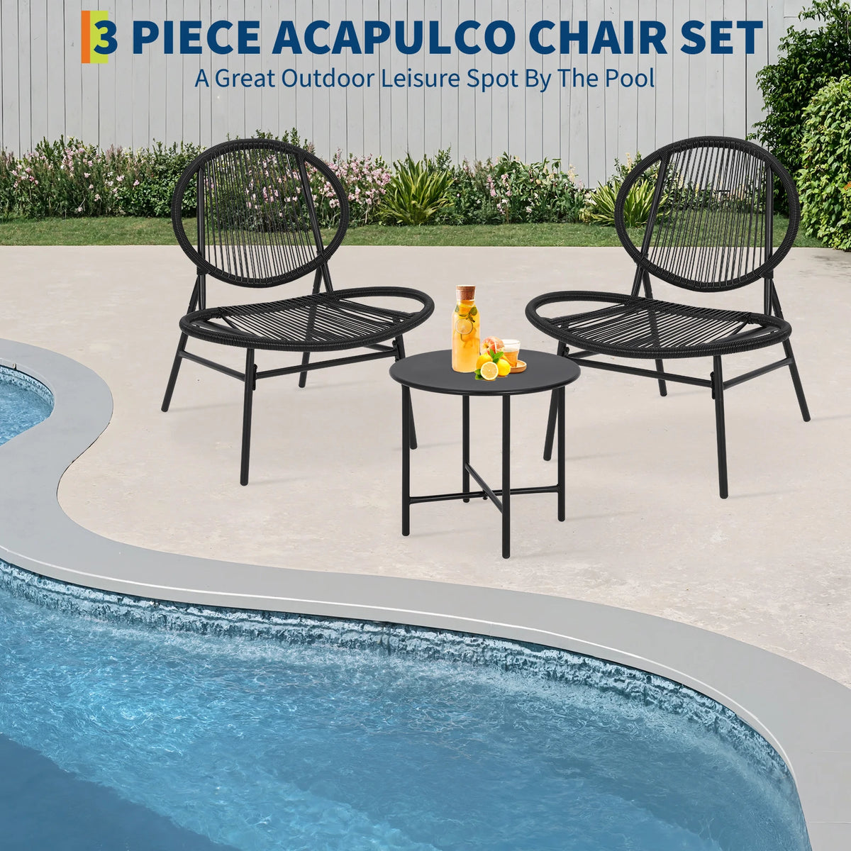 Modern Acapulco Style Woven Rattan Patio Furniture Set