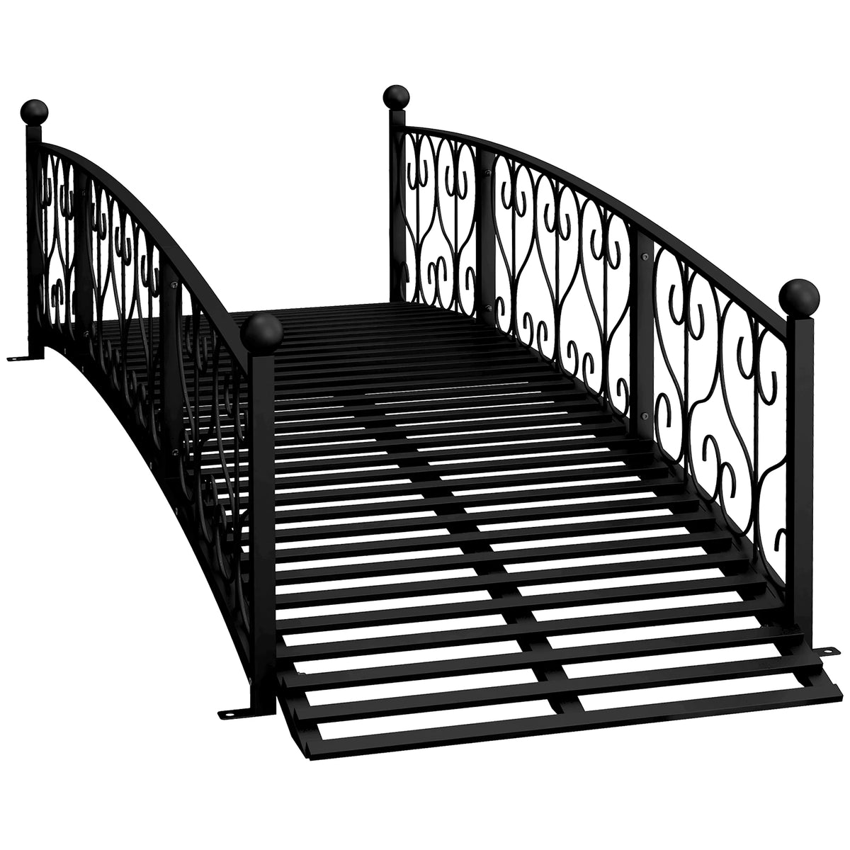 7' Metal Arch Garden Bridge with Siderails, Arc Footbridge, Black