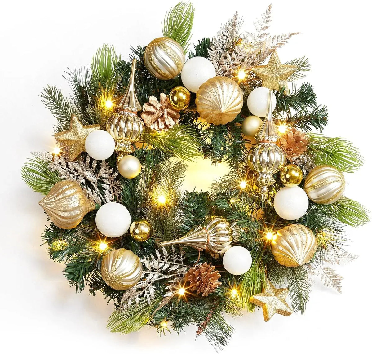 Garvee Pre-Lit Christmas Wreath With Pine Cones And Battery