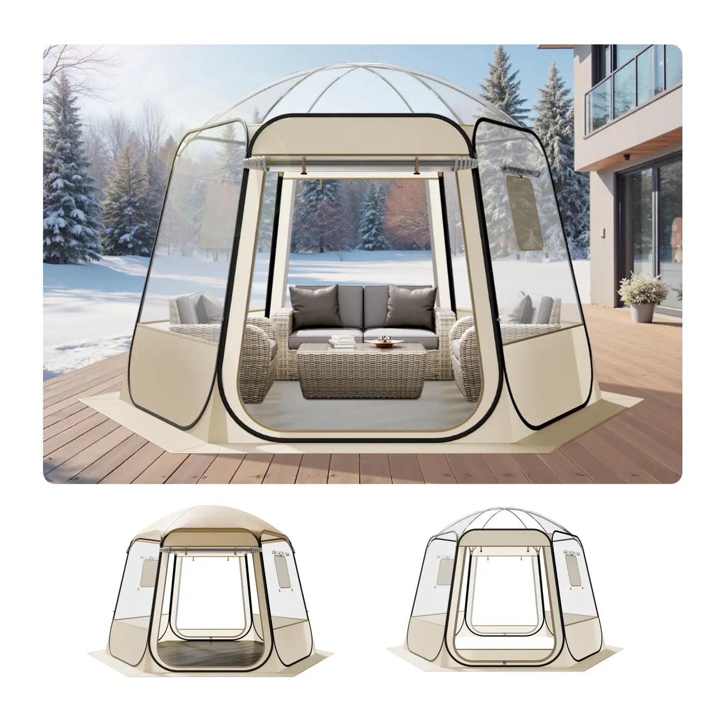Pop-Up Clear Bubble Tent For 1-6 Adults, Waterproof Outdoor Dome Shelter With Floor Mat