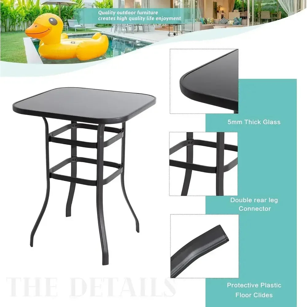 All-Weather Outdoor Swivel Bar Set with 2 High Chairs and Glass Table in Taupe