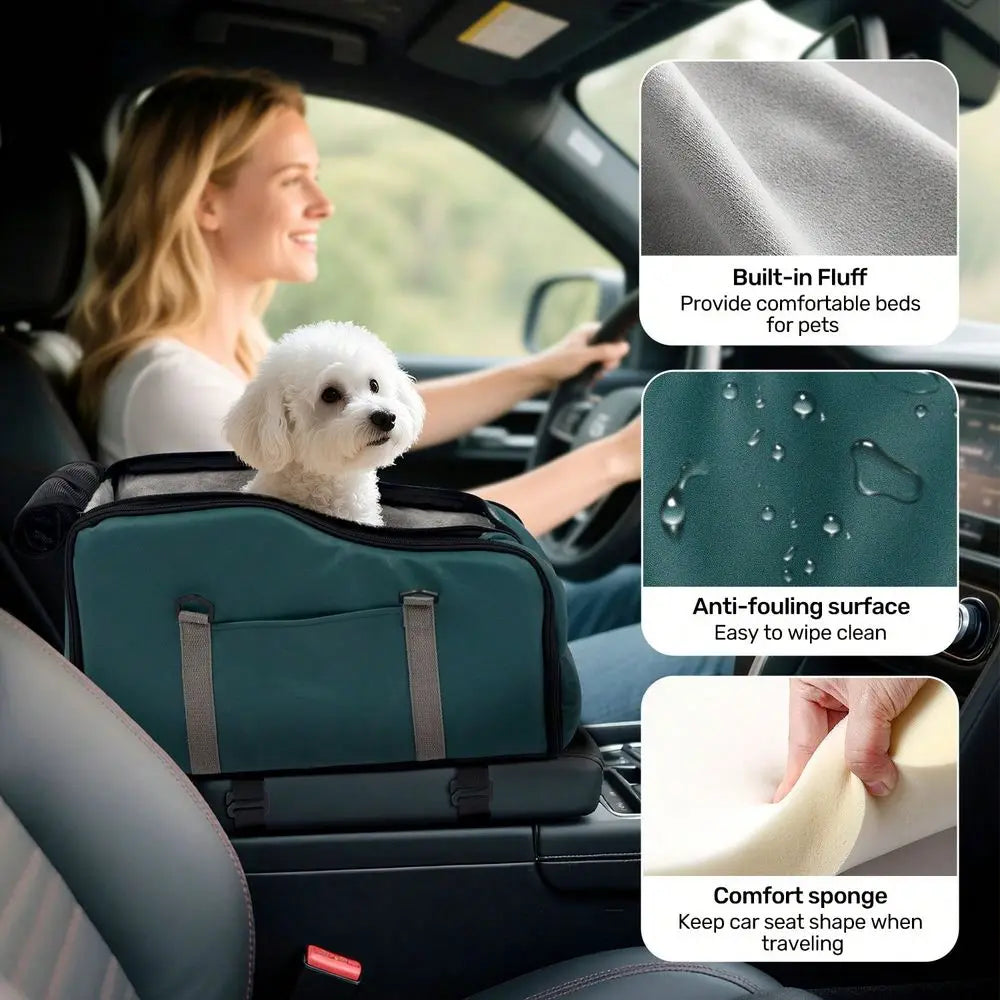 Dog Car Seat For Small Dogs Pet Booster Seat With Fixed Leash, Adjustable Straps, Storage Pocket Center Console Puppy Car Seat