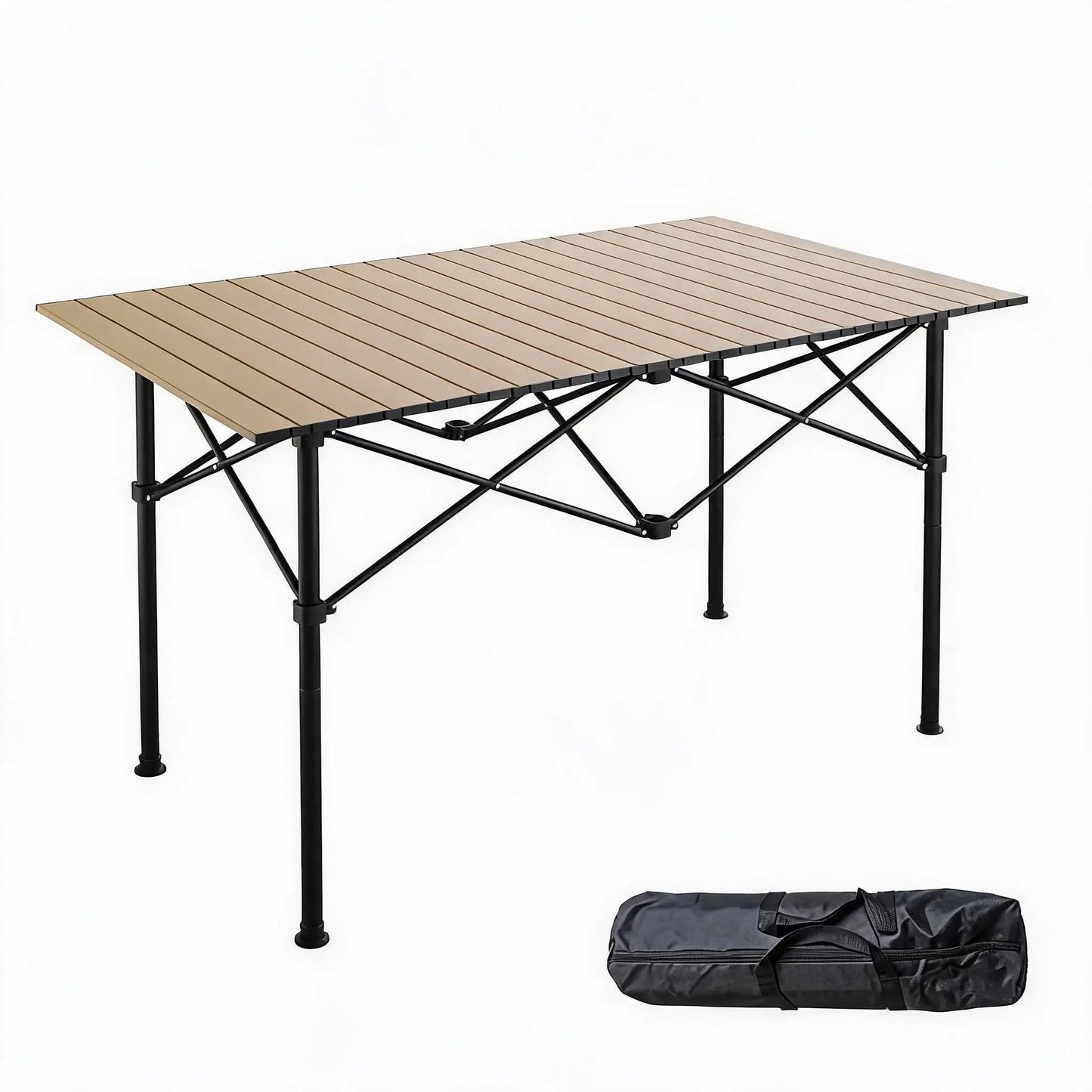 47x28x30in Folding Camping Table, Portable Aluminum Roll Up Table With Carry Bag, 110lb Outdoor Picnic BBQ Patio Table For Beach Backyard