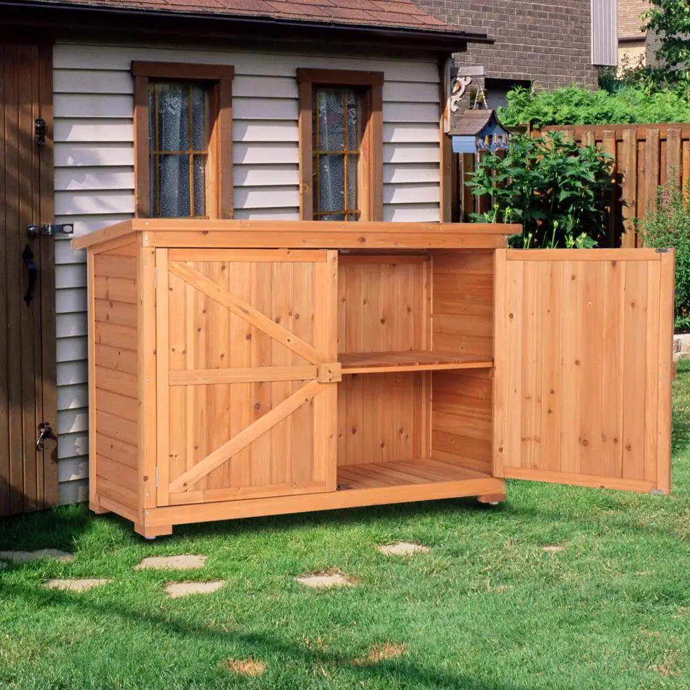 Double Doors Outdoor Live Wooden Garden Shed Wood Storage Cabinet with Lockers