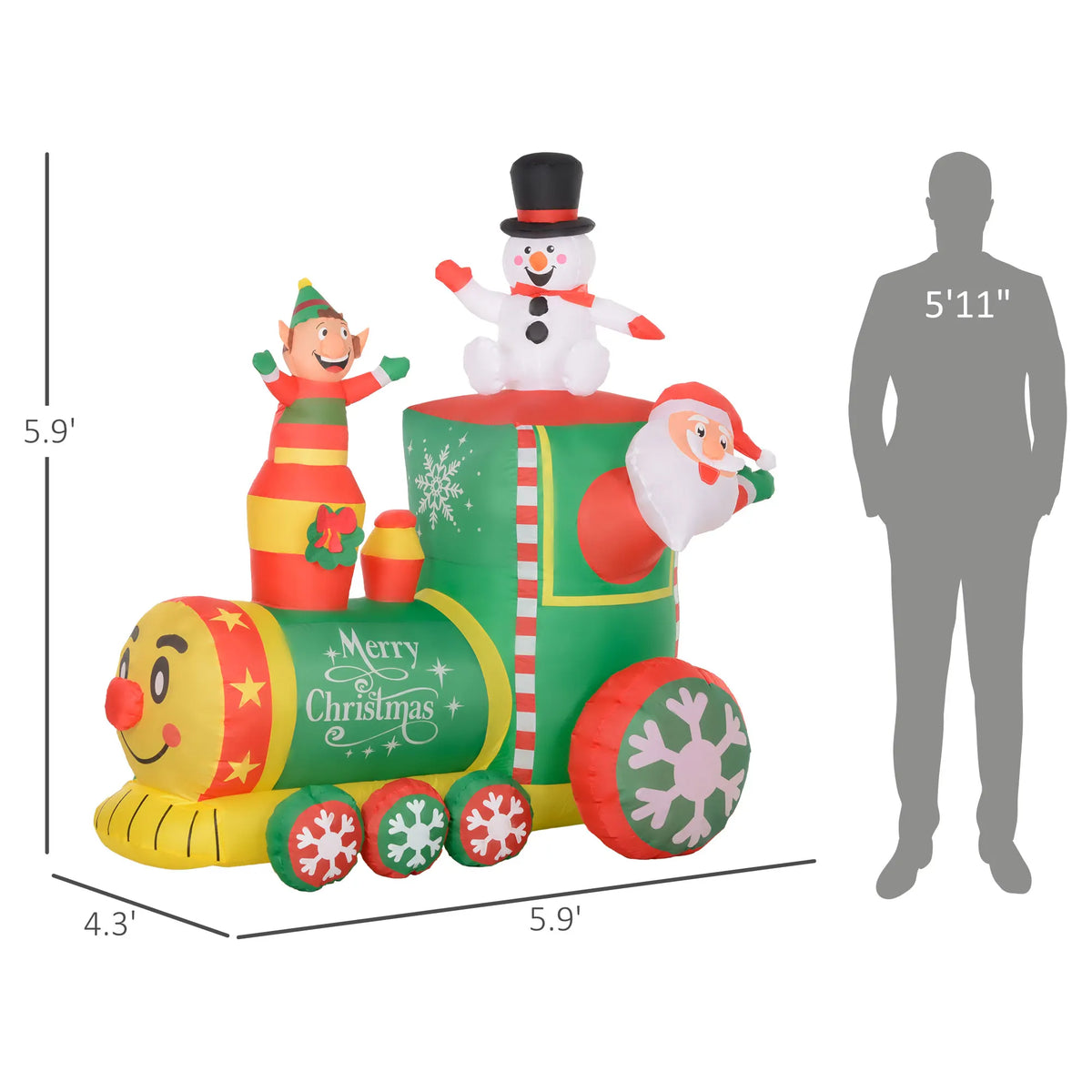Outsunny Christmas Inflatable Train Decoration With Led Lights