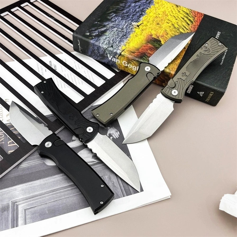 Luxury Folding Knife with Engraved T6 Aluminum Handle 4 Colors Available Mirror Polished Wide Utility D2 Blade, Smooth One-hand Side Opening Lock Pocket Clip for Daily EDC Great Protable Knife for Camping Hiking, Collection a