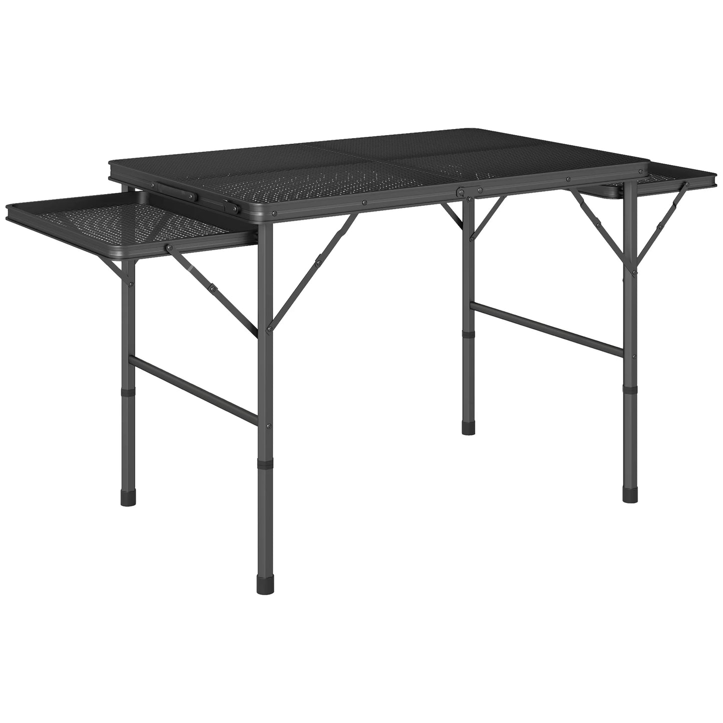 Folding Grill Table, 4.5ft Portable Camping Table W/ Wing Panels