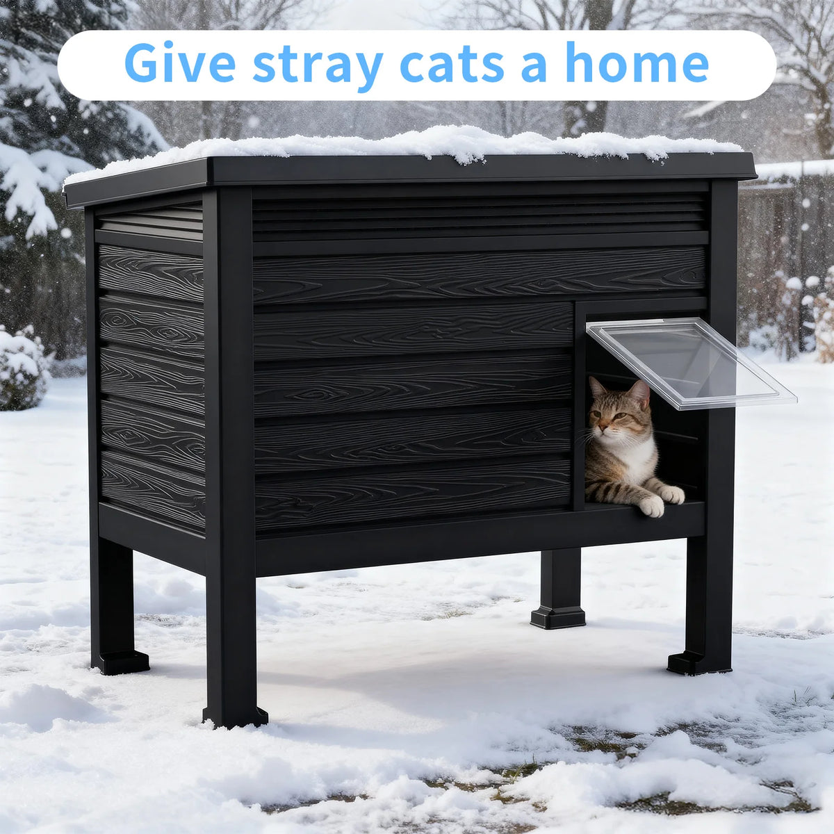 Weatherproof Plastic Elevated Cat House With Heating Pad