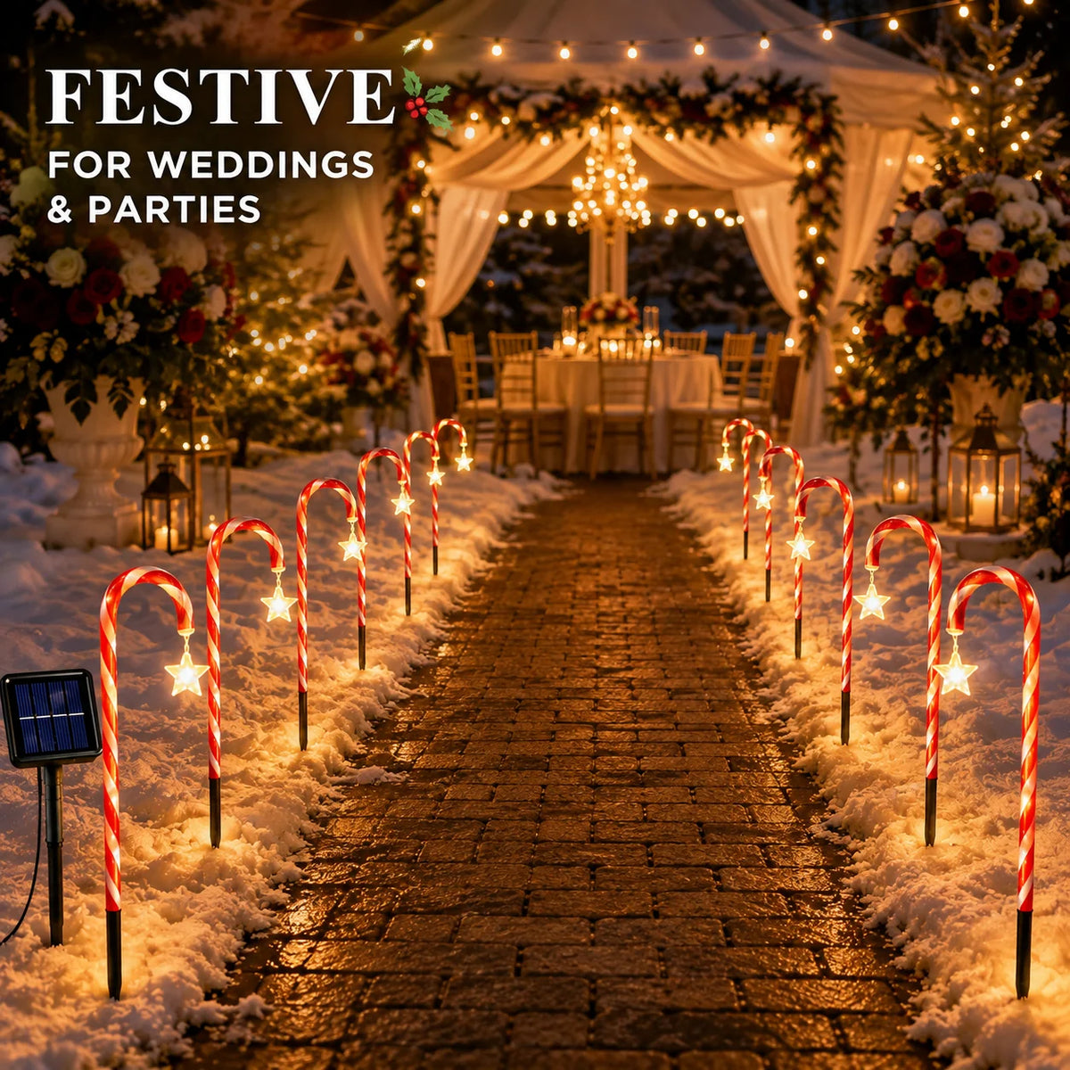8/12 Pack Solar Candy Cane Lights,Outdoor Christmas Pathway Decor Solar powered candy cane pathway lights with IP65 waterproof, twinkle mode, perfect for Christmas yards, gardens,weddings.