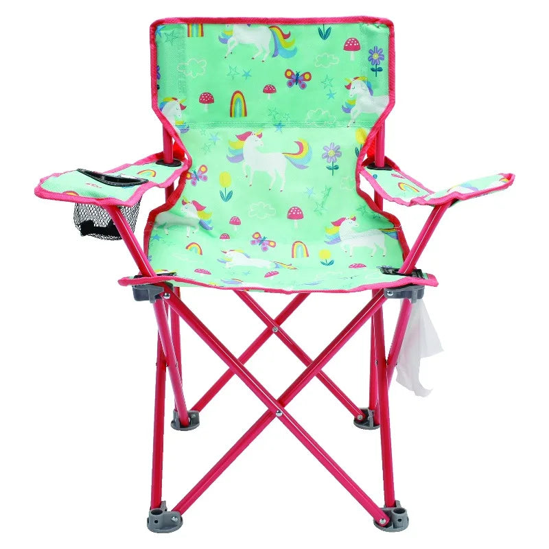 Kids Folding Camp Chair with Safety Lock, Unicorn Print, 125lb Capacity
