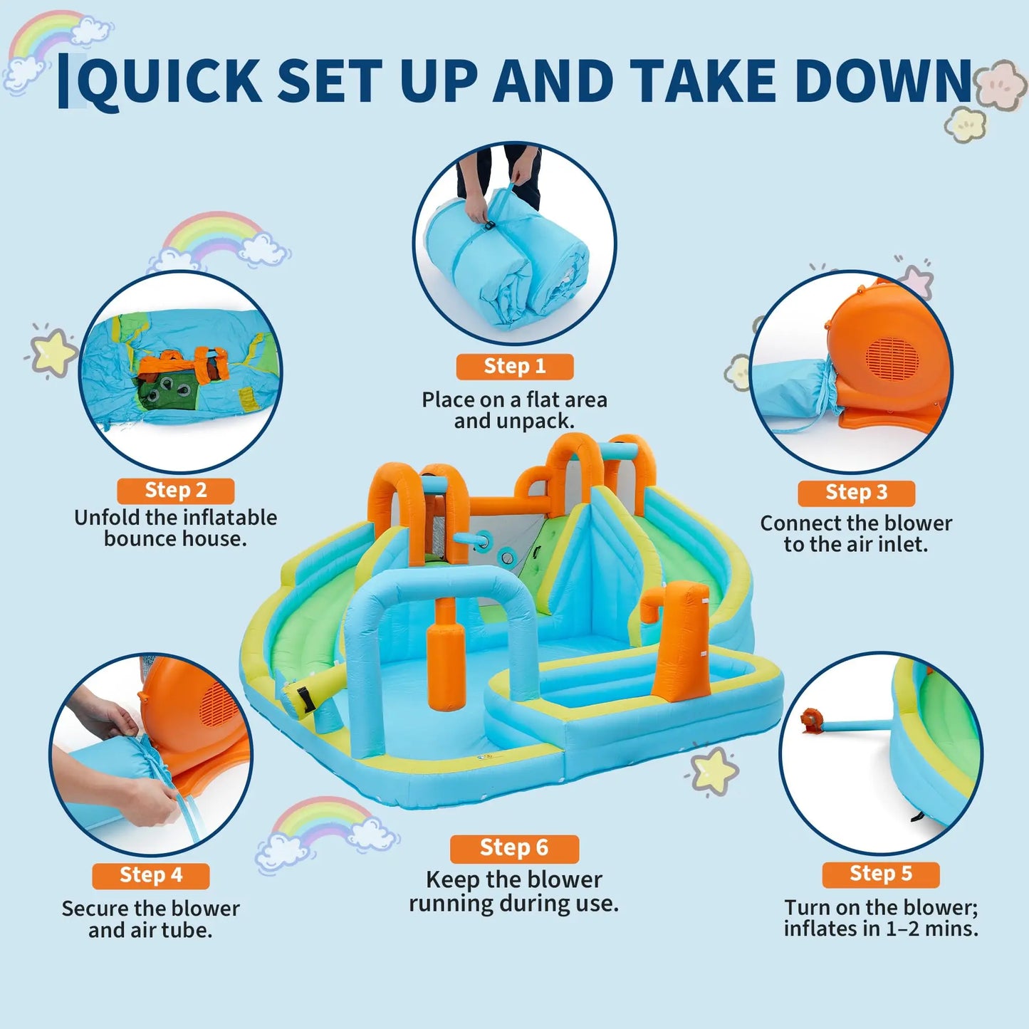 HiMISS 10 In 1 Water Bounce Castle With Slide Outdoor