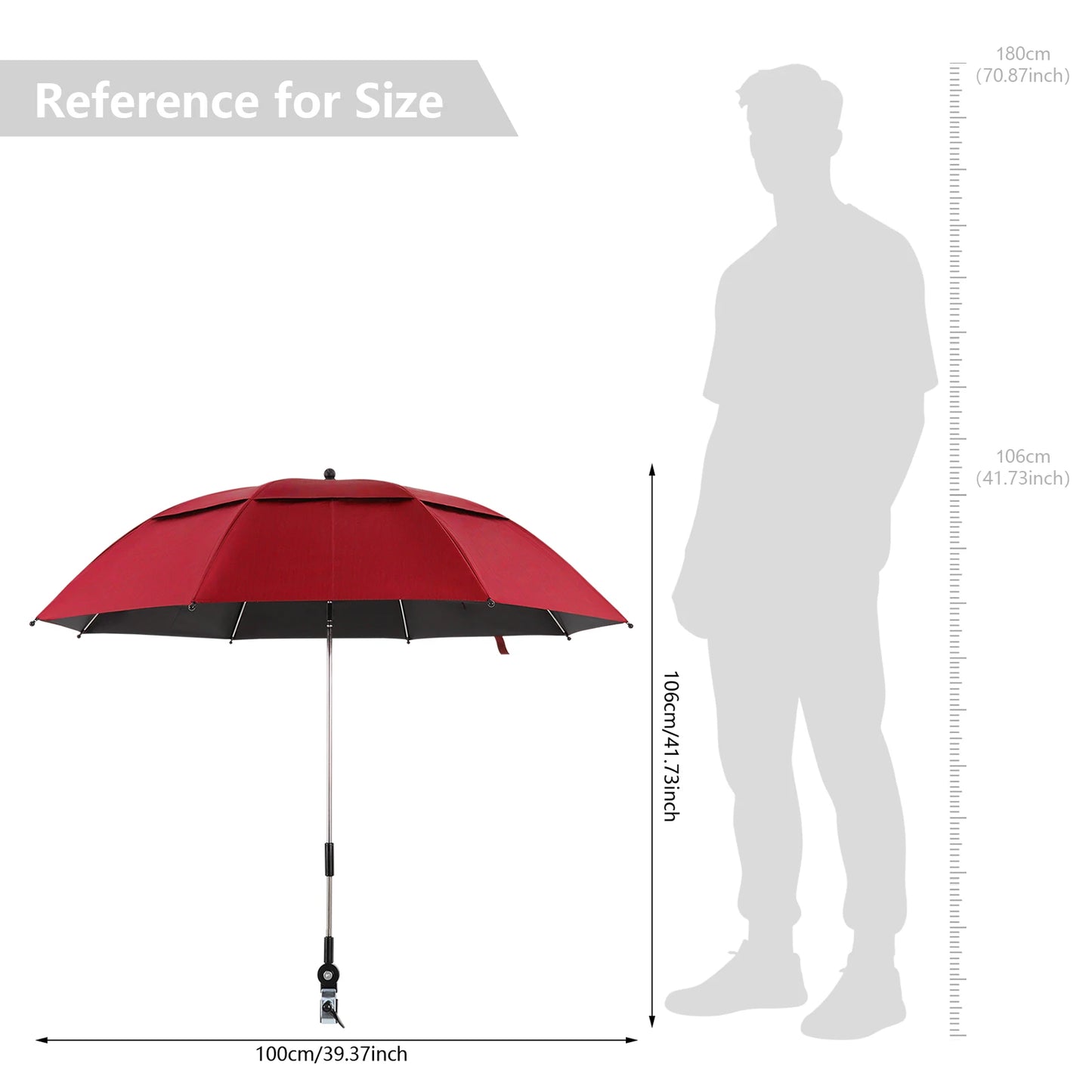 2-Pack Canopy Umbrellas with Clamp, 360° Adjustable Beach Chair Umbrella, 47.2in Arc with 8 Ribs for Wheelchair Patio Golf Cart