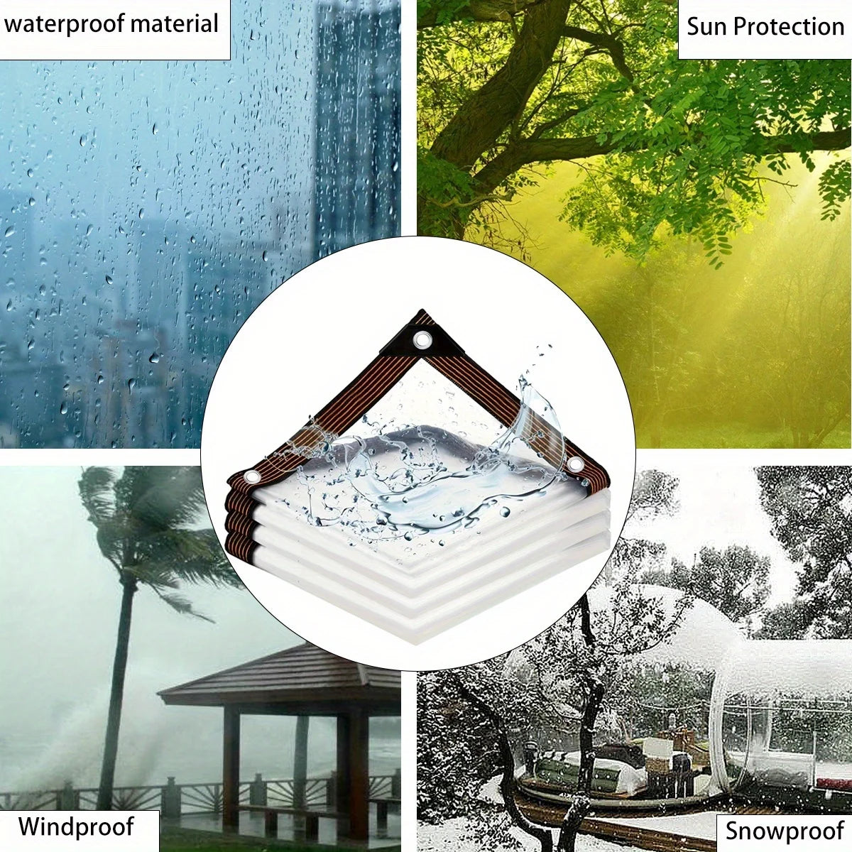 8-Mil Thickened Transparent Waterproof Tarpaulin with Sealing Rings, Rainproof Outer Cover for Courtyard Awnings, Covering Potted Flowers in Outdoor Gardens, Rain Protection Mats for Porches for Camping and Frost Protection f