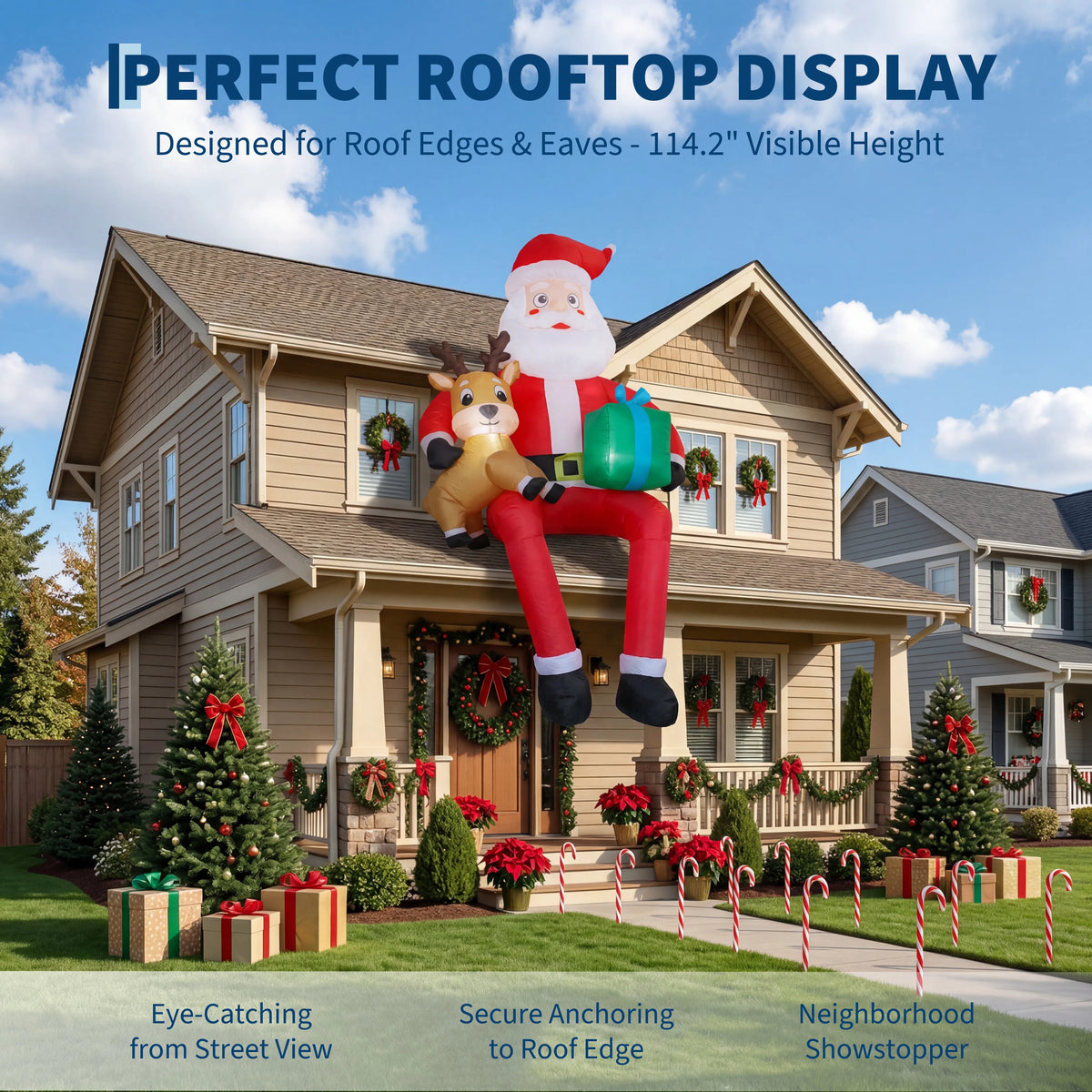 Lighted Christmas Inflatable Santa With Reindeer Outdoor Yard Display