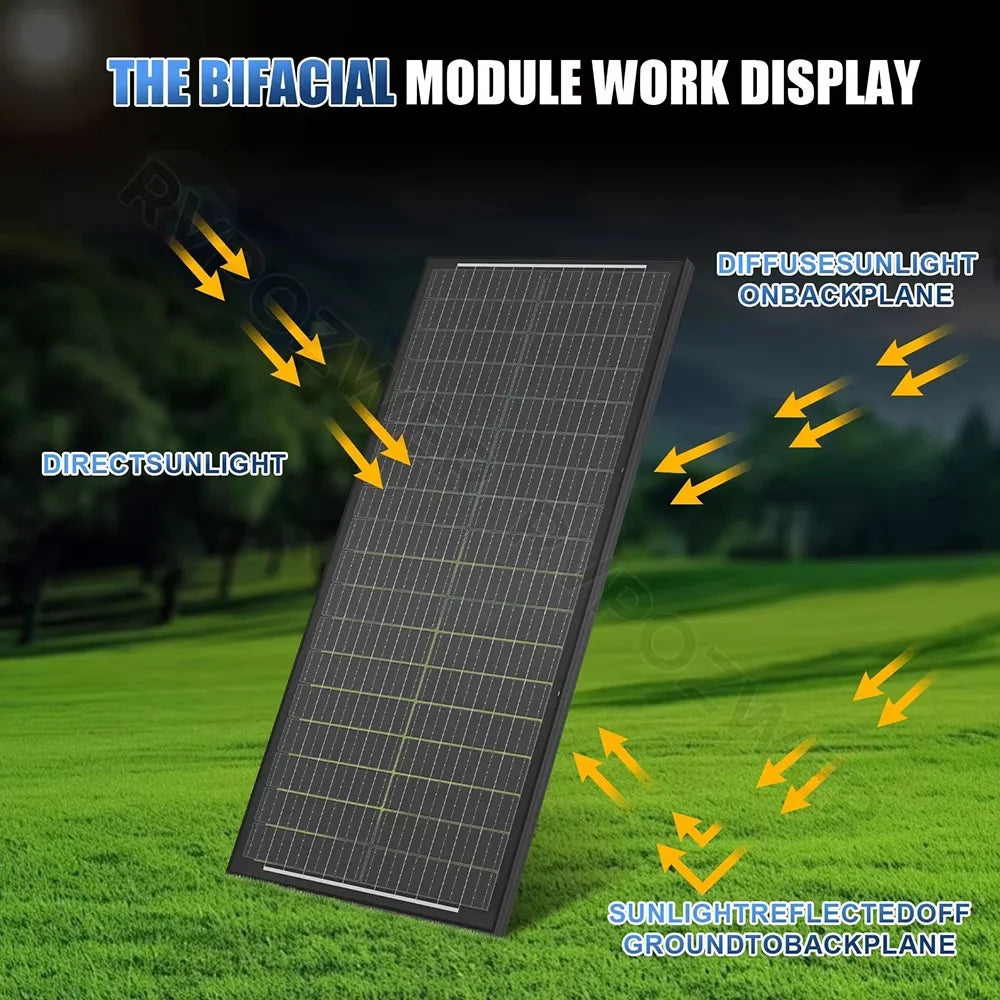Rvpozwer 400W Bifacial Mono Solar Panel High Efficiency Off Grid
