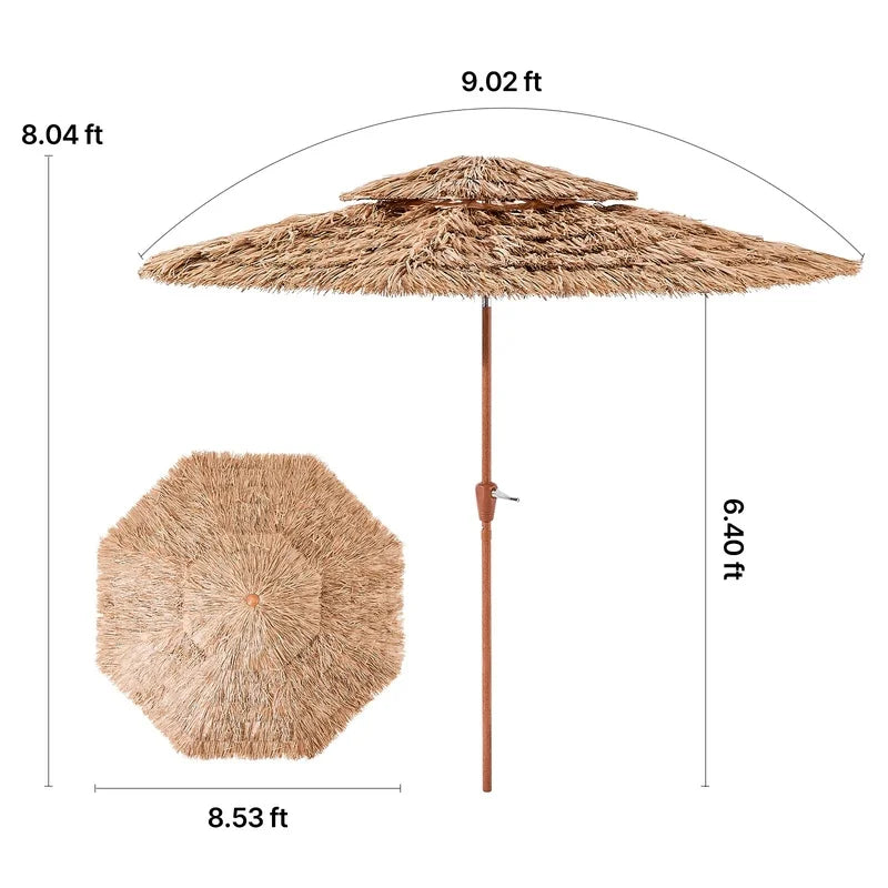 9 ft Tiki Thatched Patio Umbrella 2-Tier for Pool Beach