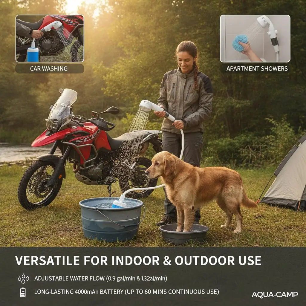 Outdoor Shower Handheld Rechargeable Gentle Shower Stream Portable Bath Sprayer for Pets Dogs Cats Car Washing Flower Watering Garden Cleaning Outdoor Use with Compact Water Pump Great for Outdoor Cleaning and Plant Watering