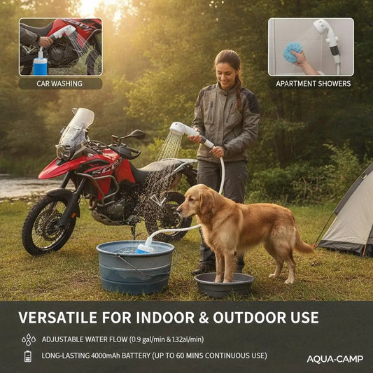 Outdoor Shower Handheld Rechargeable Gentle Shower Stream Portable Bath Sprayer for Pets Dogs Cats Car Washing Flower Watering Garden Cleaning Outdoor Use with Compact Water Pump Great for Outdoor Cleaning and Plant Watering