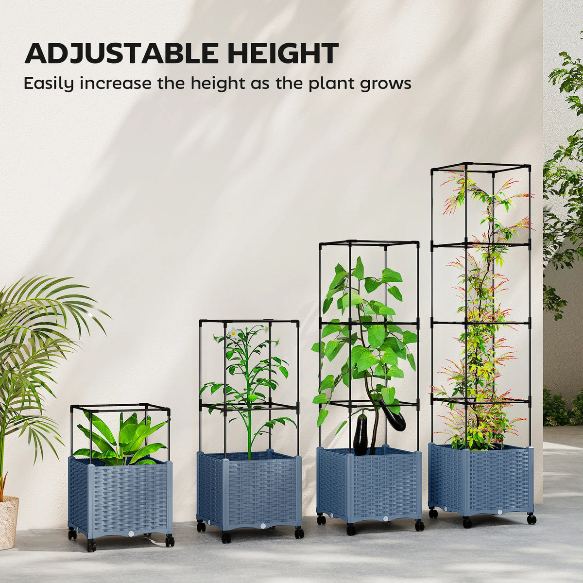 Outsunny Raised Garden Bed with Trellis, 71.7" Tomato Cage, Gray