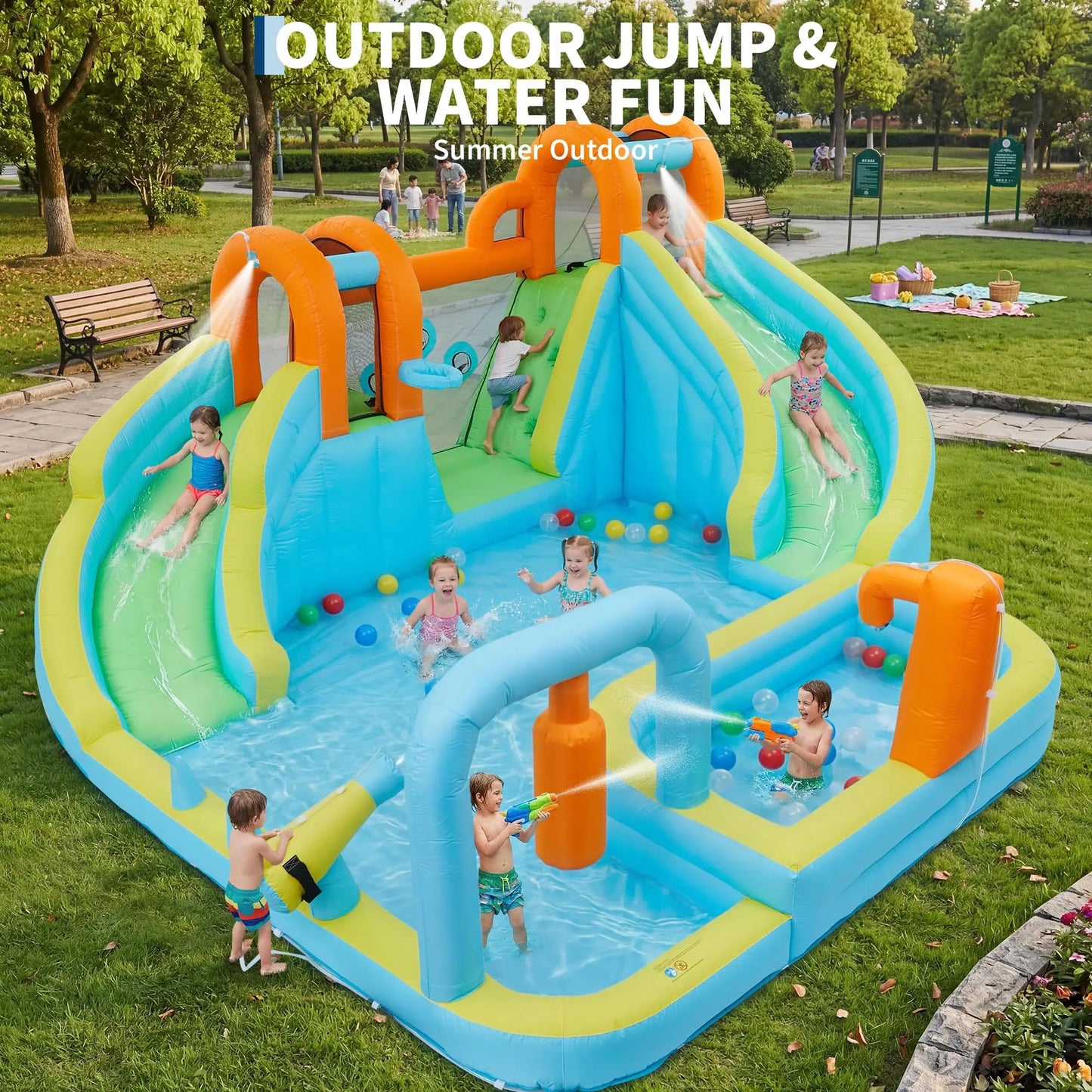 HiMISS 10 In 1 Water Bounce Castle With Slide Outdoor