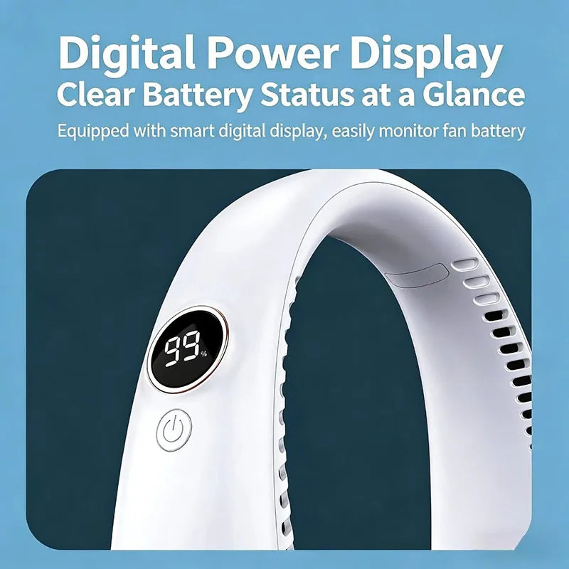New Mini Neck Mounted Fan Portable Bladeless Neck USB Rechargeable Air Cooler 5 File Speed Summer Sports Fan Outdoor Sports Fans