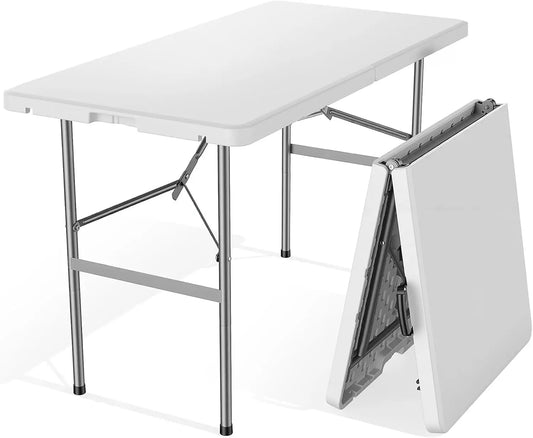 4 FT Foldable Table Easy to Fold and Store, Folding Picnic Table for Picnic Camping Kitchen Dining Party Outdoor Indoor with Car