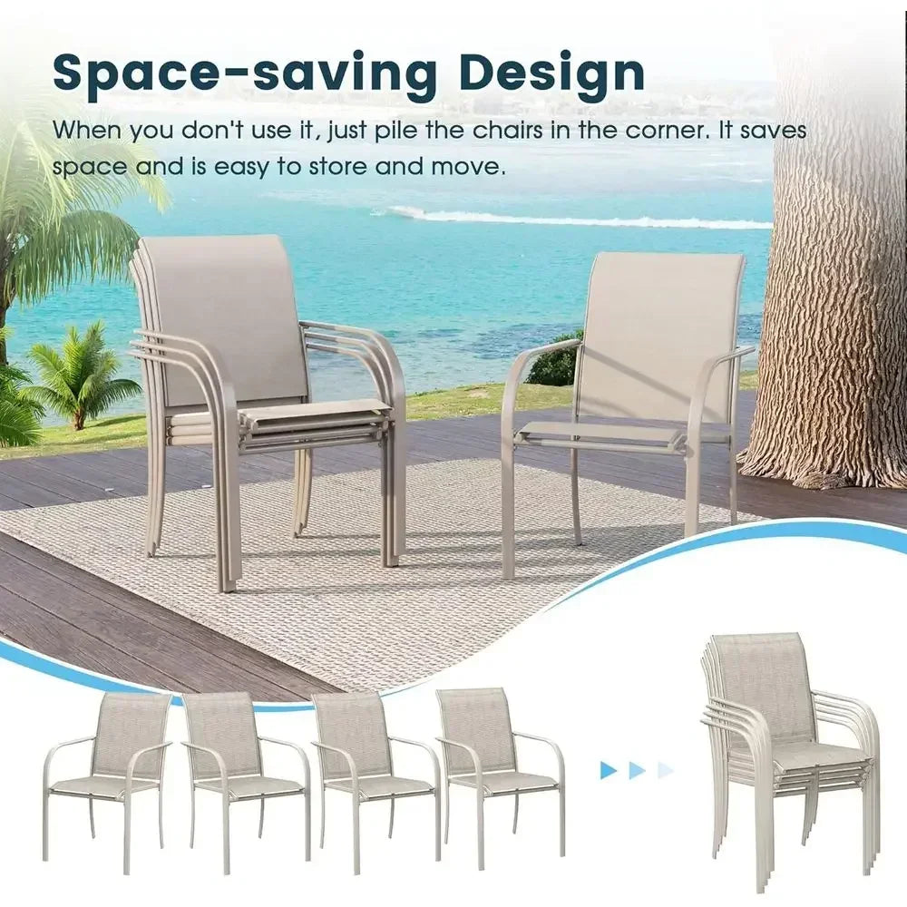 Outdoor Dining Set with Rectangular Wood Table Stackable Textilene Chairs