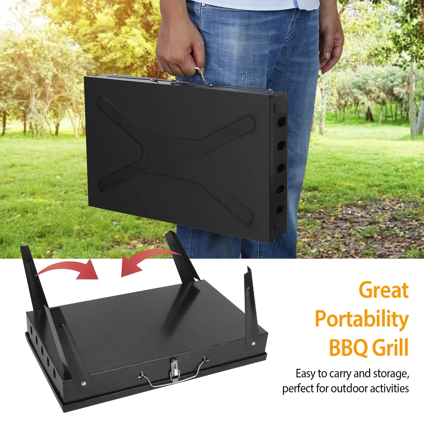 Portable Charcoal BBQ Grill Folding Desktop 3-Level Adjustable Height